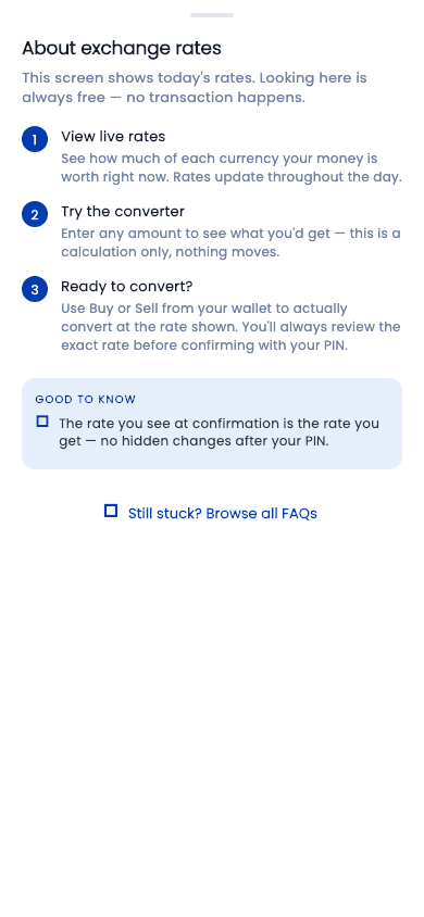 About exchange rates — as shown in the Curnance app